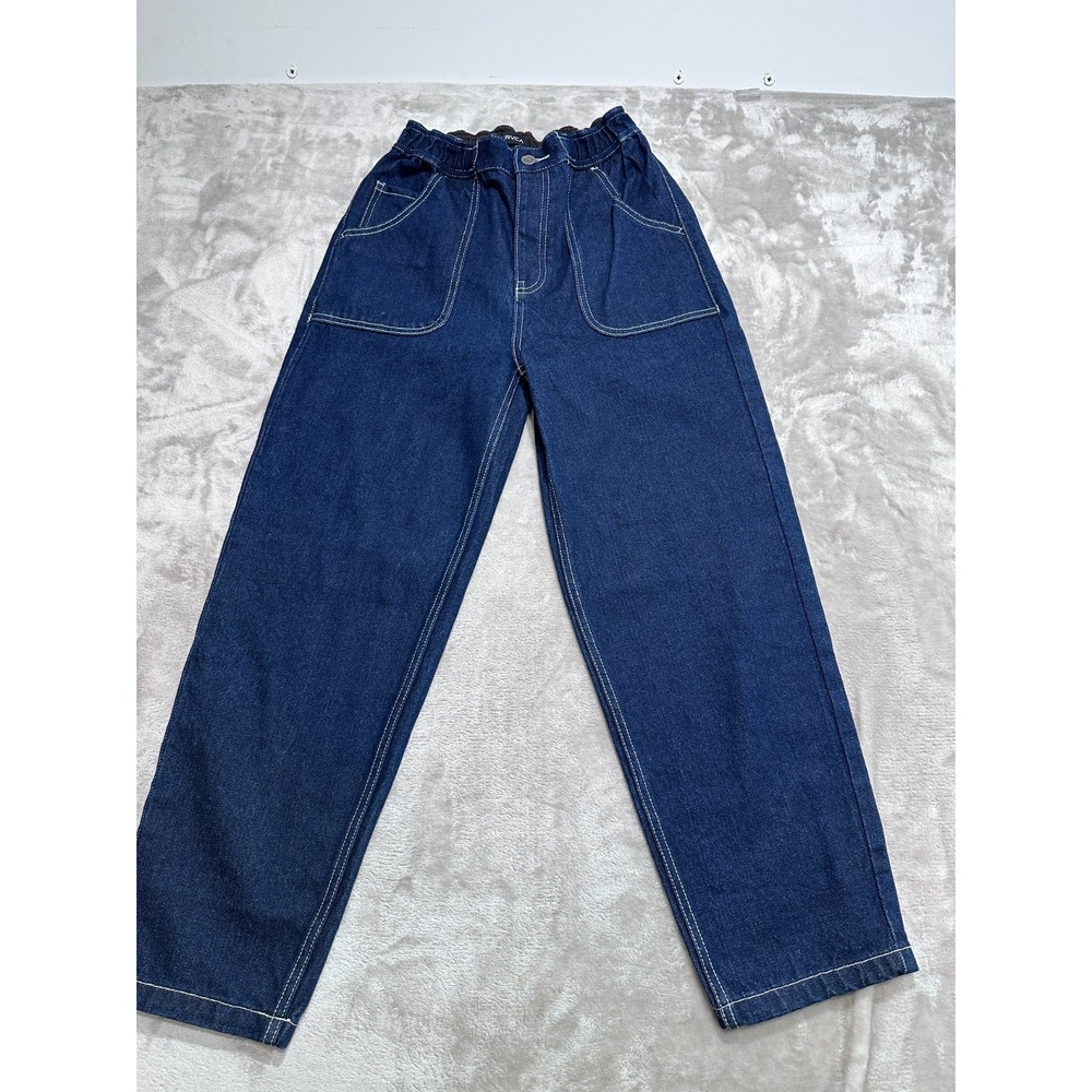 RVCA Denim Joggers Elastic Waist Jeans Dark Wash Contrast Stitch Size XS Utility